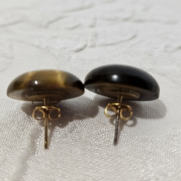 Vintage Tiger Eye Post Earrings - Picture 4 of 7